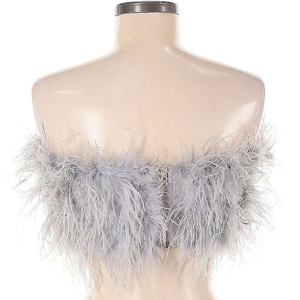 💥CHIC & SEXY💥ROARING 20's VIBE 100% OSTRICH FEATHER TOP in GRAY - Picture 8 of 11